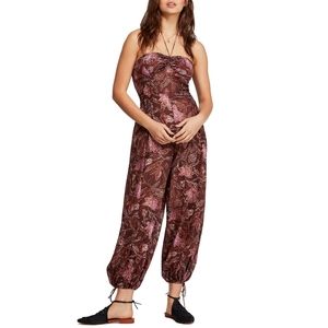 Free People Iris Halter Jumpsuit Chocolate Combo